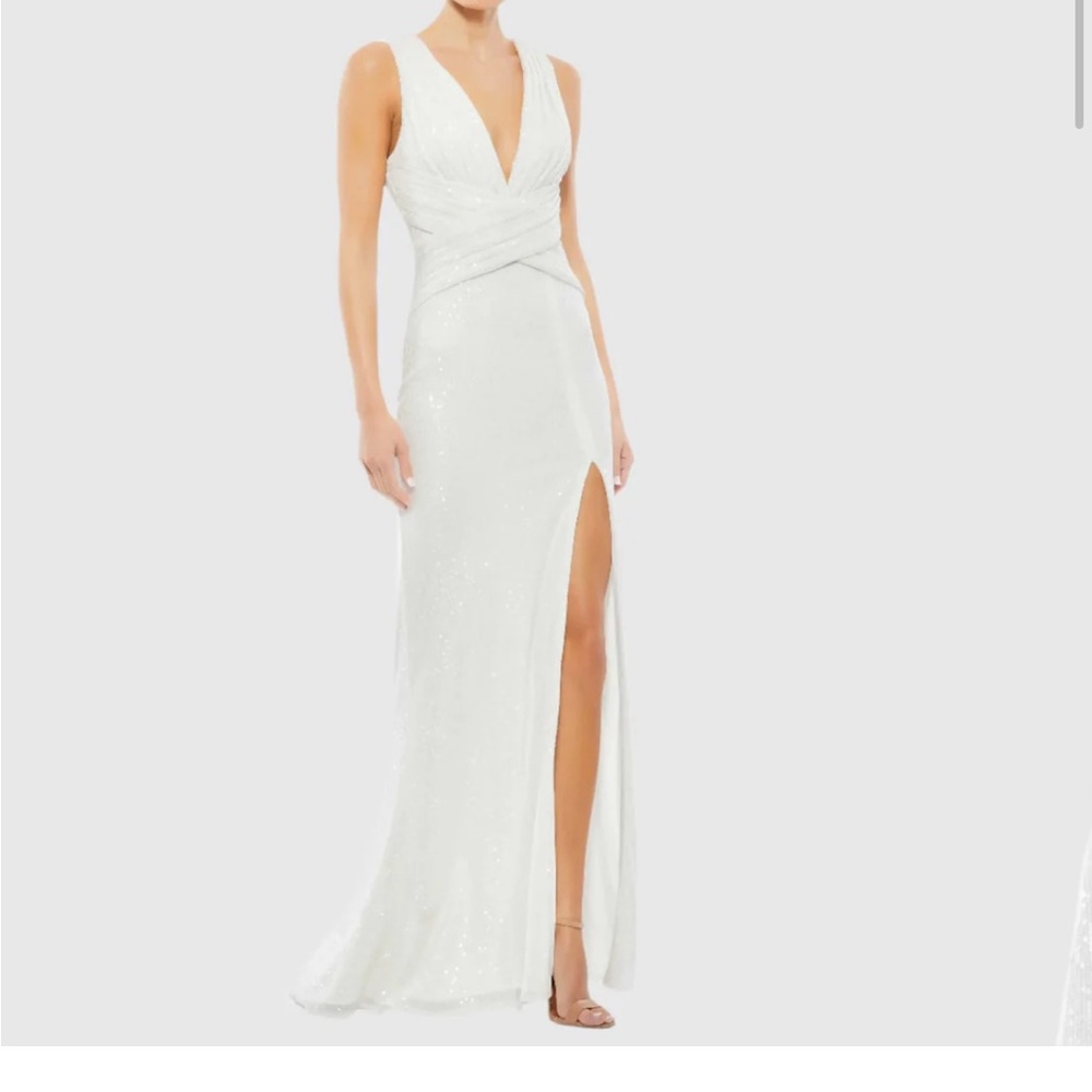 Mac Duggal Elegant White Evening Sequin Gown, Style #26598, MSRP$398, NWT